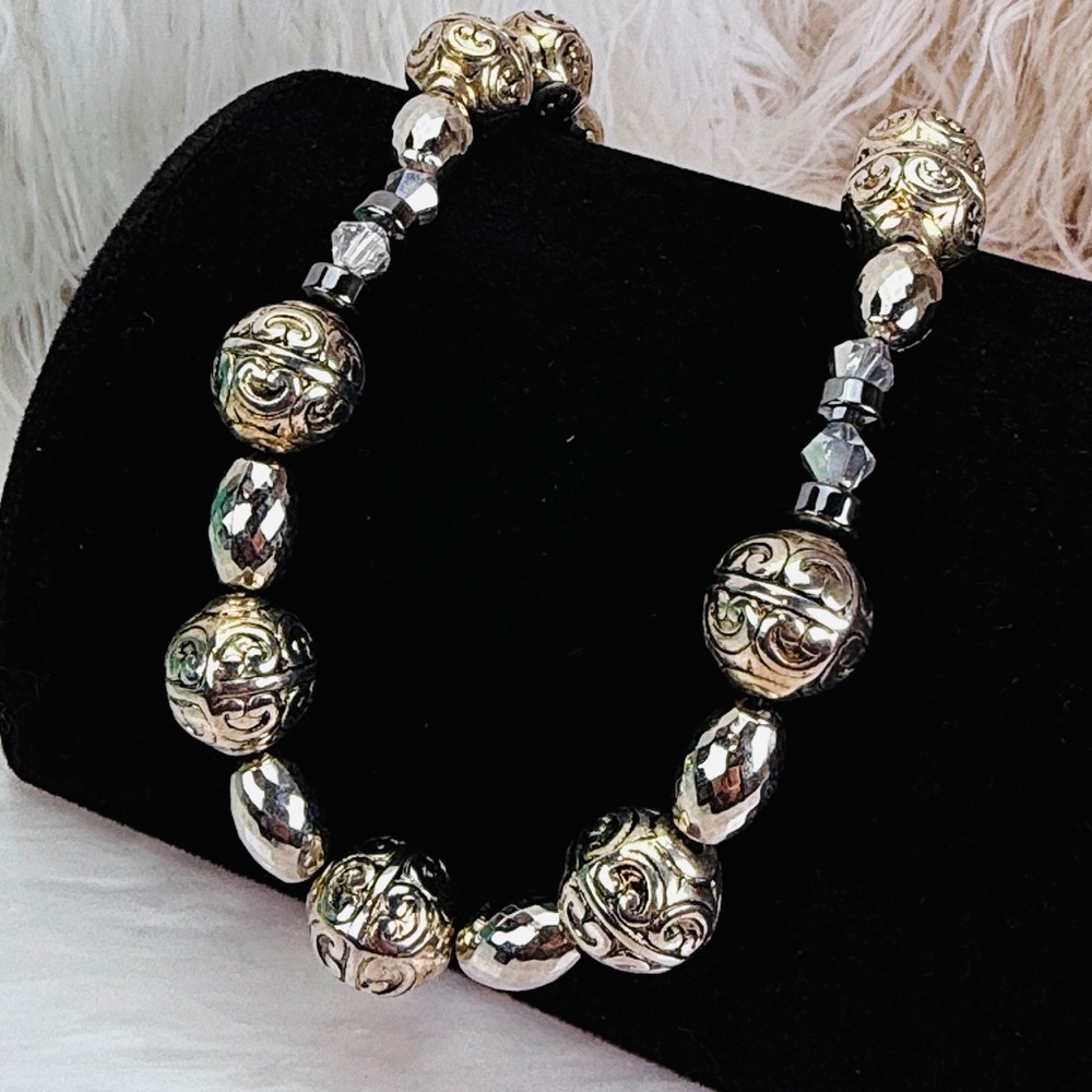 Vintage aged, Silvertone and hematite Beaded Necklace